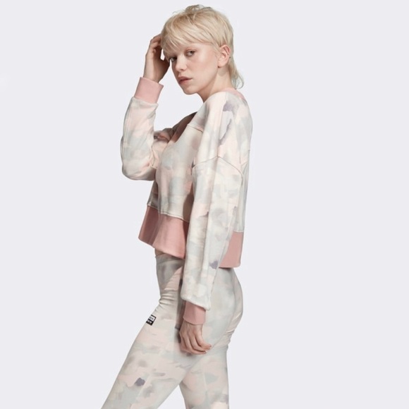 NWT Adidas Originals Camo Cropped Lounge sweatshirt Long Sleeves Top Size L NEW - Picture 2 of 8